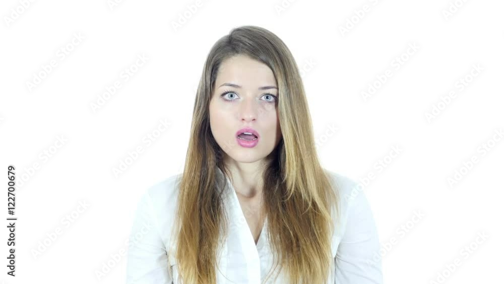 Shock, Upset Woman on White Background Shock, Upset Woman on White Background