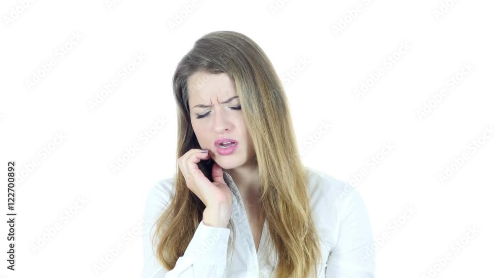 Toothache , Woman Suffering from Pain In Teeth , White Background Toothache , Woman Suffering from Pain In Teeth , White Background