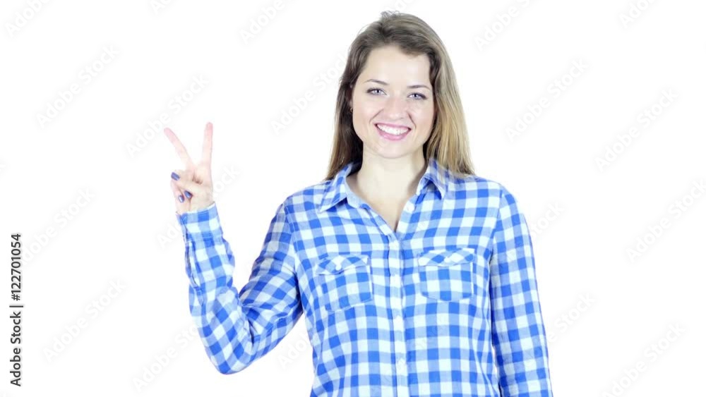 Young Woman Showing Ok Sign, White Background Young Woman Showing Ok Sign, White Background