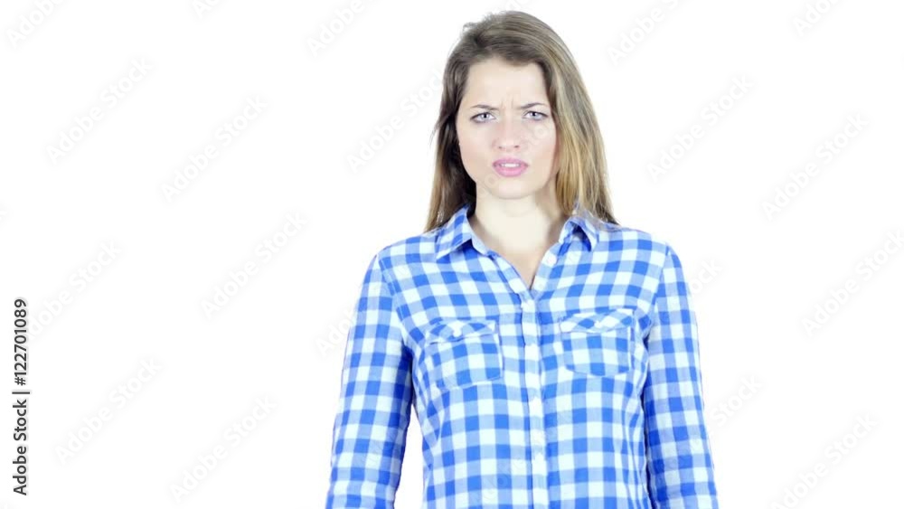 Denying, Woman Showing No by Waving fingers , Portrait On White Background Denying, Woman Showing No by Waving fingers , Portrait On White Background