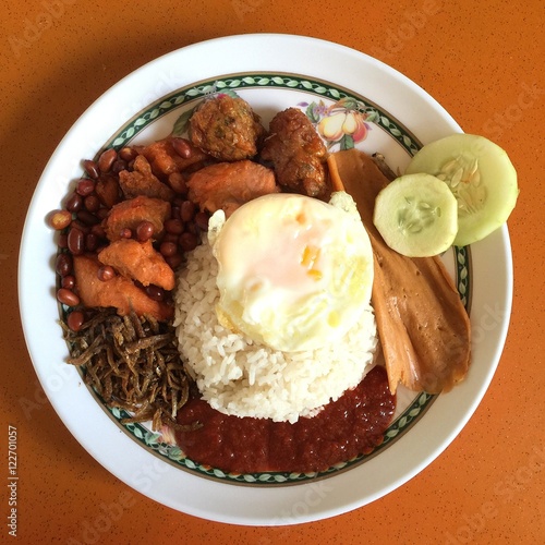 Nasi Lemak local street food, singaporian and malaysian food