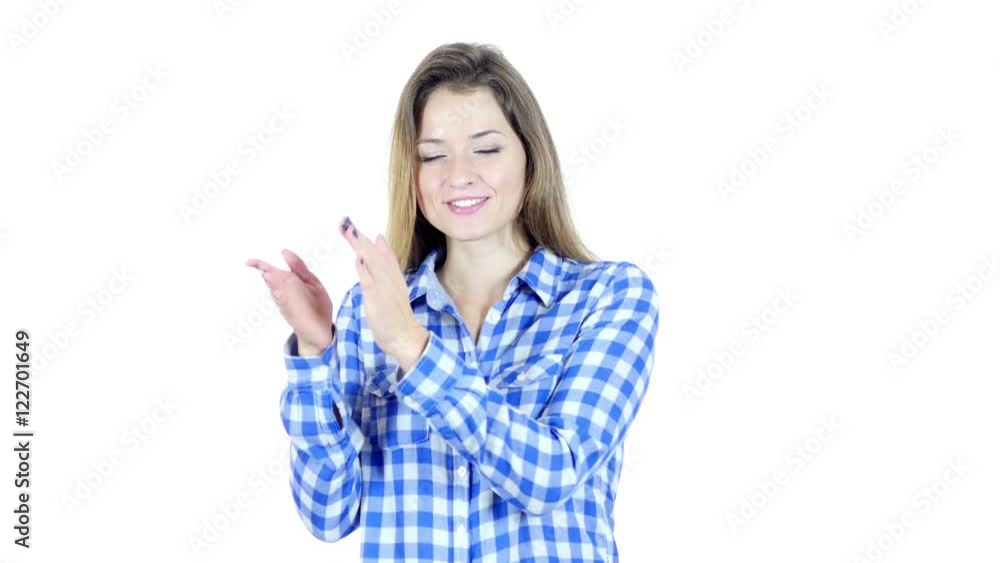 applauding, Woman Clapping, White Background applauding, Woman Clapping, White Background
