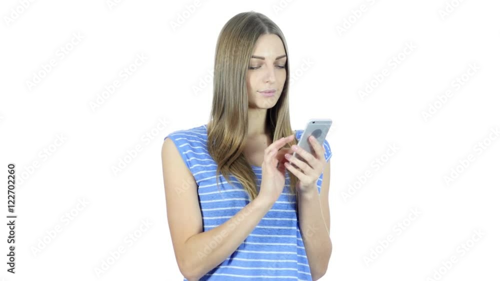 Woman Using Smartphone, White Background Woman Using Smartphone, White Background