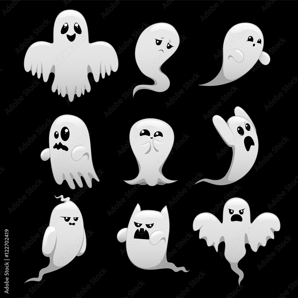 Cartoon spooky ghost character set Cartoon spooky ghost character set