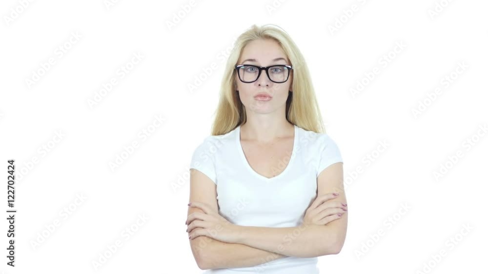 Portrait Of Woman in Glasses, White Background Portrait Of Woman in Glasses, White Background