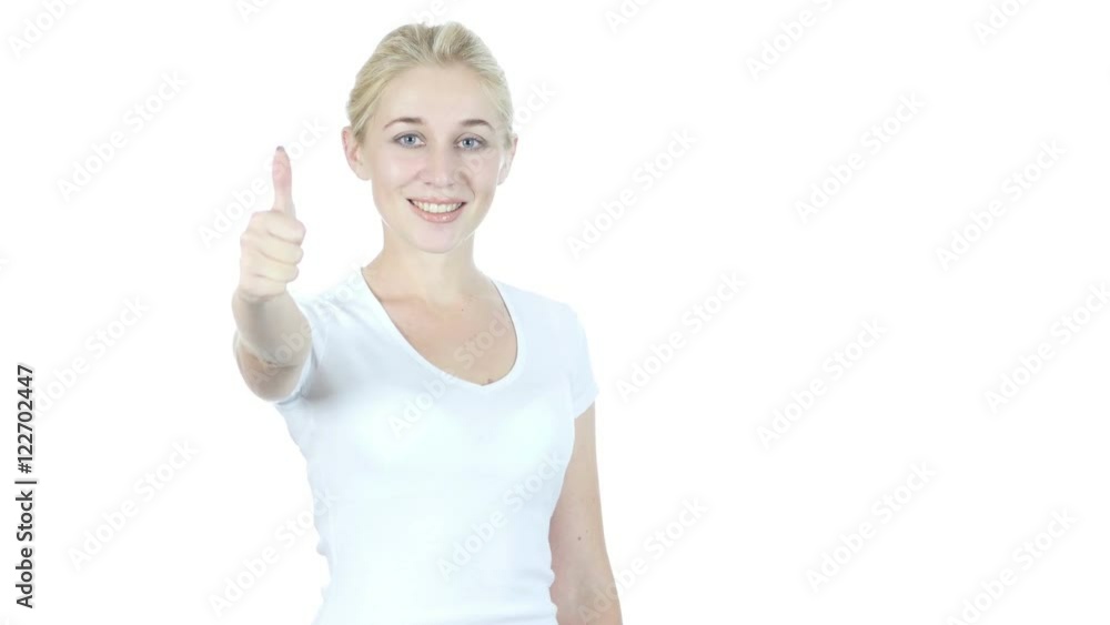 Thumbs Up By Confident Woman, White Background Thumbs Up By Confident Woman, White Background