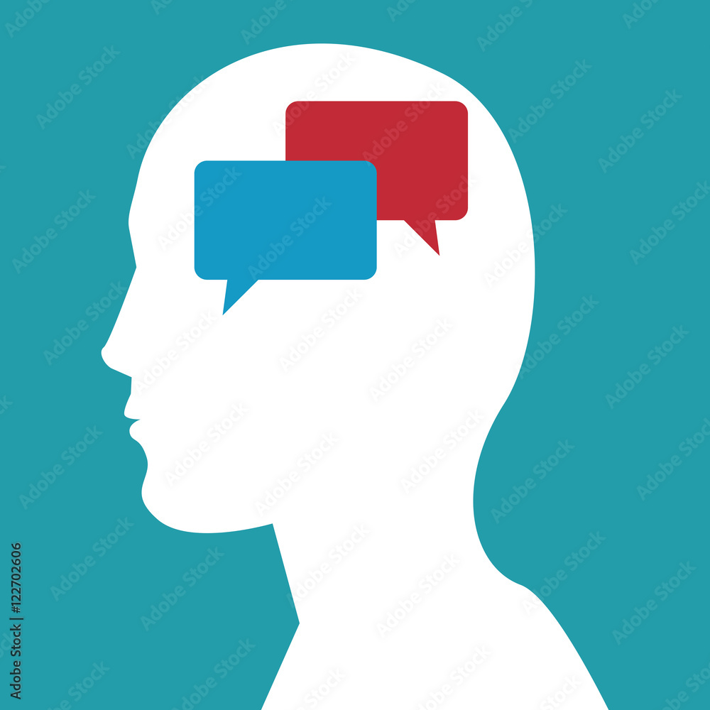 human head profile with speech bubble icon over blue background. vector illustration human head profile with speech bubble icon over blue background. vector illustration
