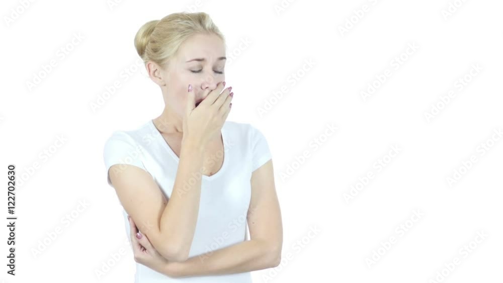Yawning Tired Beautiful Woman , Napping , White Background Yawning Tired Beautiful Woman , Napping , White Background