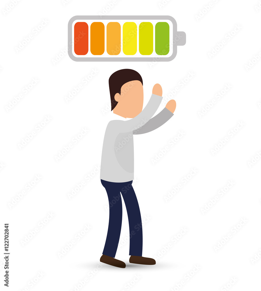 avatar man and full battery power energy. vector illustration avatar man and full battery power energy. vector illustration