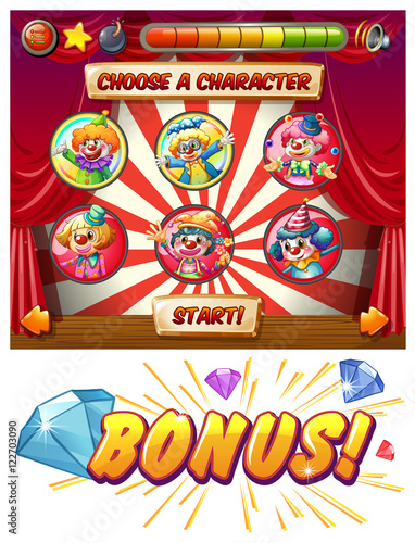 Game template with clowns as characters © GraphicsRF