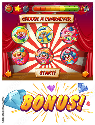 Game template with clowns as characters