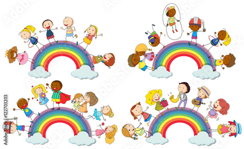 Kids standing on rainbow