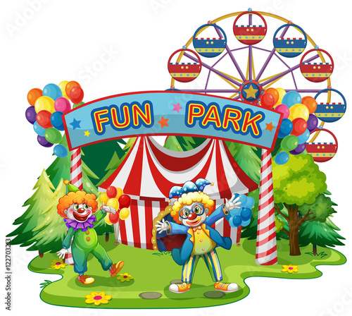 Two clowns in the fun park