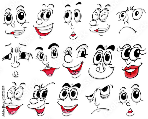 Different facial expressions on white background
