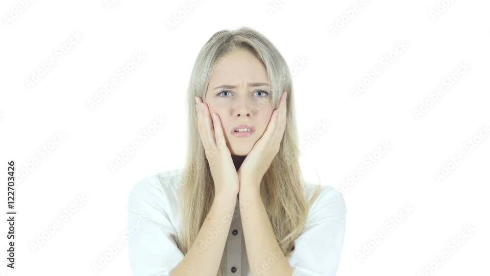 Loss , Woman Reacting To Failure , Stress, White Background Loss , Woman Reacting To Failure , Stress, White Background