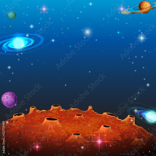 Space scene with many planets