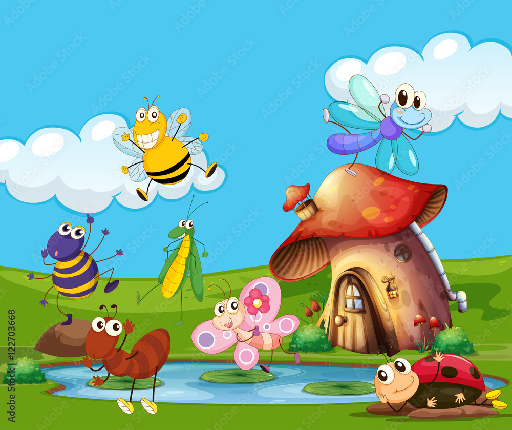 Fototapeta premium Insects flying around the pond