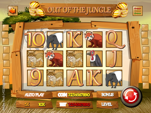 Game template with wild animals in jungle