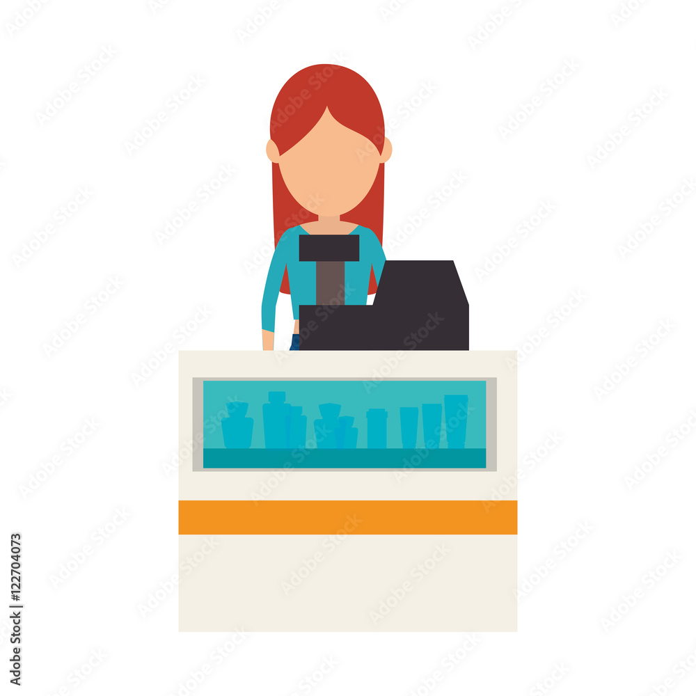avatar woman cashier of beauty store business. vector illustration avatar woman cashier of beauty store business. vector illustration