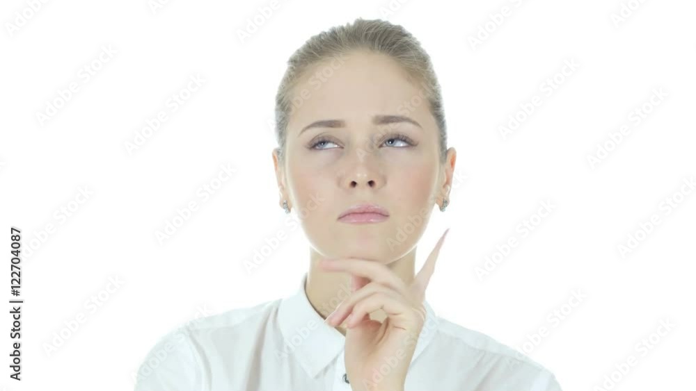 Thinking, Pensive Business Woman, White Background Thinking, Pensive Business Woman, White Background
