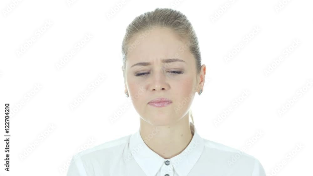 Coughing Sick Business Woman, Cough, White Background Coughing Sick Business Woman, Cough, White Background