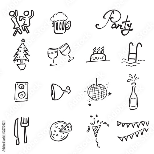 Party and meeting doodle icons set