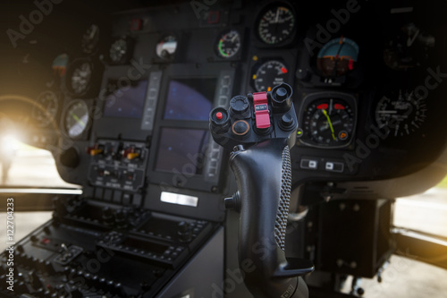 helicopter control stick in side pilot cockpit