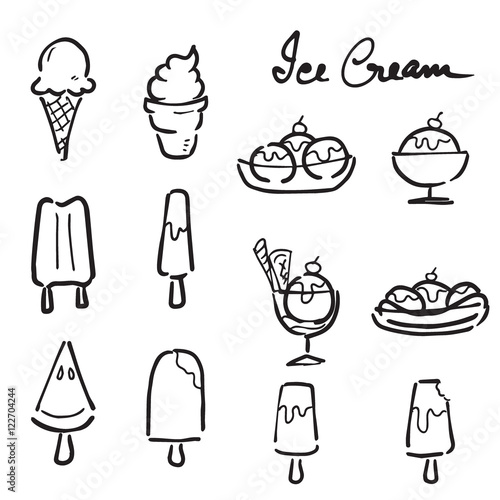 Ice cream doodle icons set