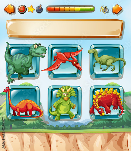 Computer game template with dinosaurs background