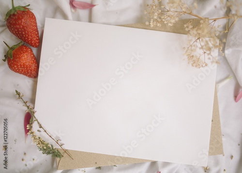 Blank white card on a table