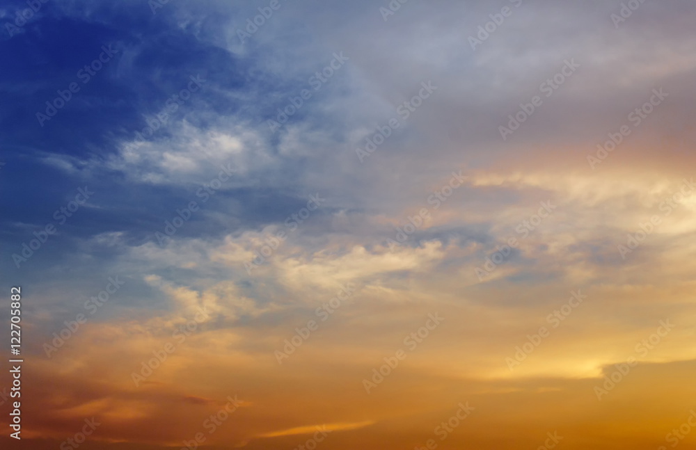 Sunset on sky. variety cloud of color and dark color blue 