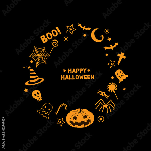 Halloween symbol wreath orange and black background color 