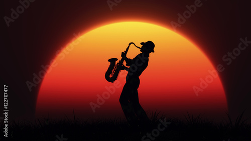 Canvastavla Man playing on saxophone