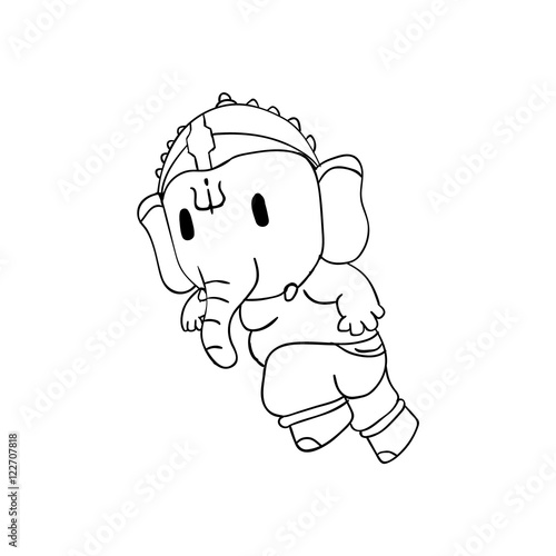 Illustration of little cartoon Ganesha for coloring book