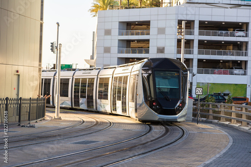 New modern tram in Dubai, UAE photo