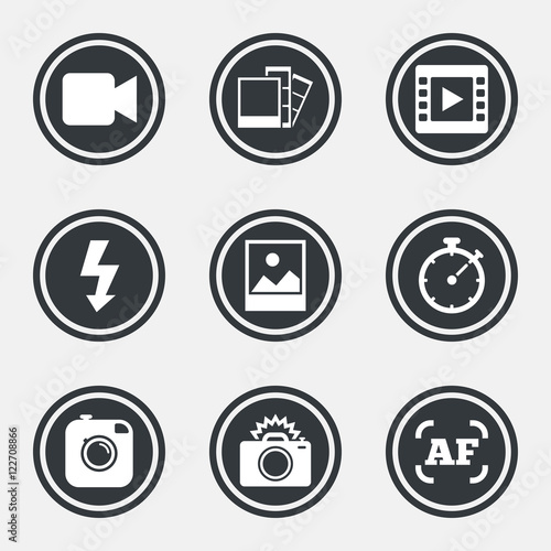 Photo, video icons. Camera, photos and frame.