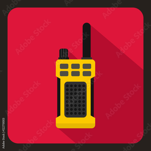 Yellow portable handheld radio icon in flat style on a crimson background vector illustration