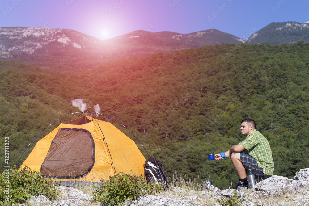 Fototapeta premium Camping on the mountain top.