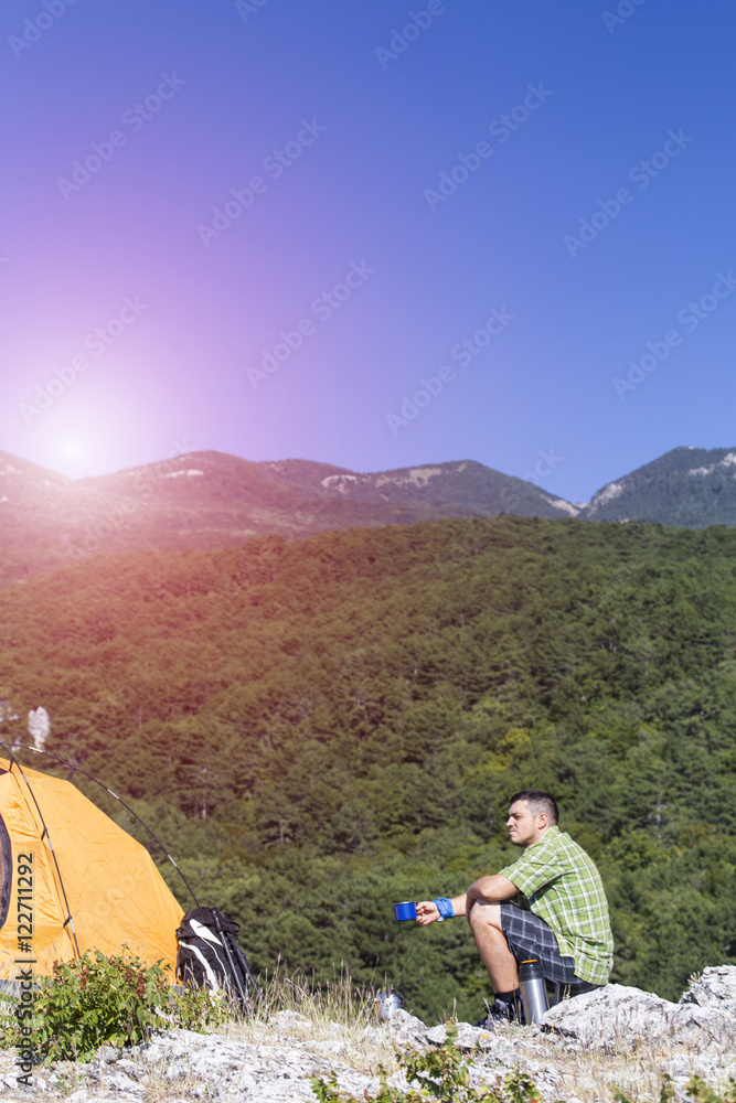 Fototapeta premium Camping on the mountain top.