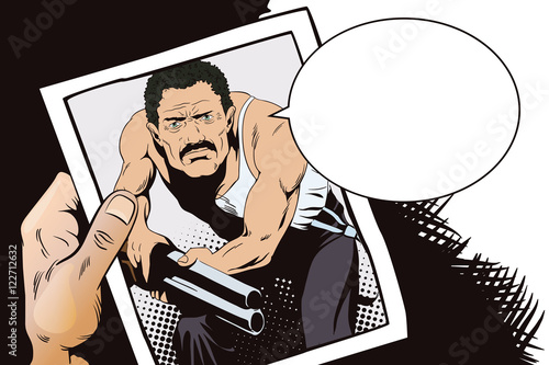 People in retro style. Man with shotgun.