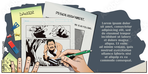 People in retro style. Man with shotgun.