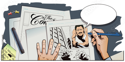 People in retro style. Man with shotgun.