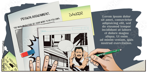 People in retro style. Man with shotgun.