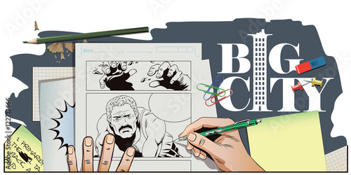 People in retro style. Man with shotgun.