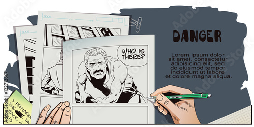 People in retro style. Man with shotgun.