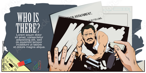 People in retro style. Man with shotgun.