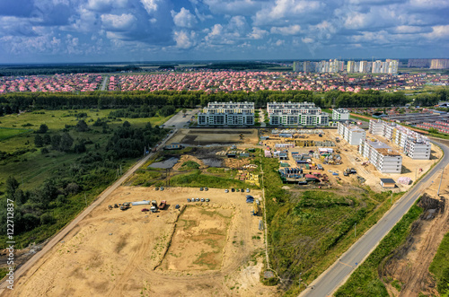 Tyumen, Russia - July 29, 2016: Aerial view on APRIL low housing estate construction