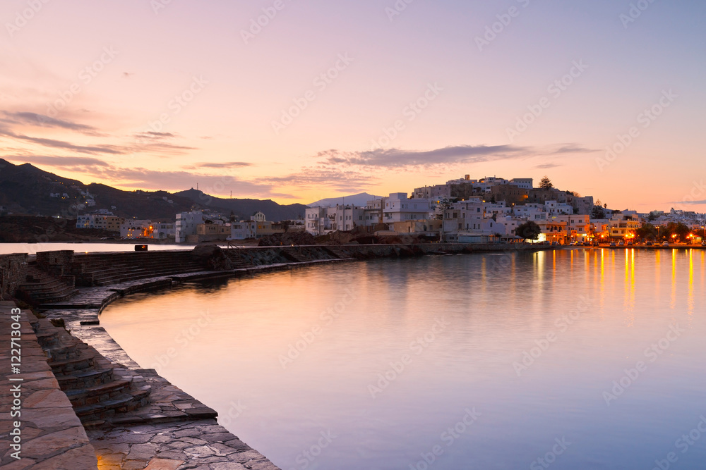 View of the Naxos town early in the morning.