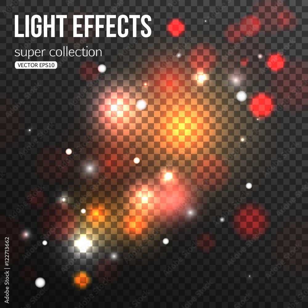 Soft bokeh lights and sparkles on transparent background. Cosmic vector ...