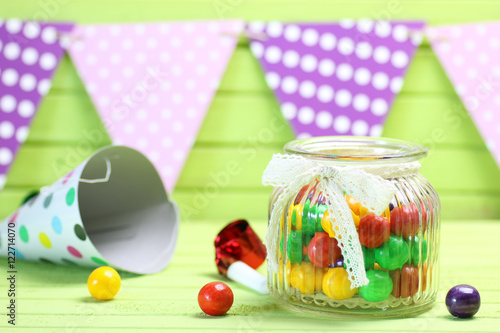 color candy in glass jar